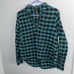 Green Plaid Long Sleeve Top